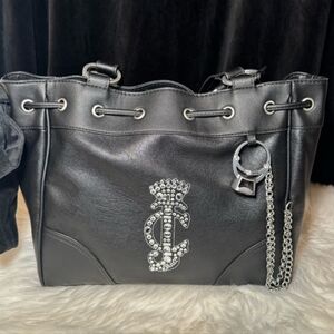 Juicy Couture Black Faux Leather Crown Tote - NWT - Rhinestone Logo